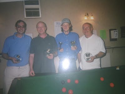 Brian Johnson and Ian Hopton winners of the Snooker Doubles Competition in 2003-2004 season with the runners up.